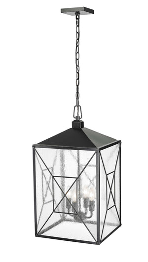 Pendant Fixtures Caswell Outdoor Hanging Lantern - Powder Coated Black - Clear Seeded Glass - 13.5in. Diameter - E12 Candelabra Base
