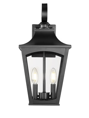 Wall Sconces Curry Outdoor Wall Sconce - Powder Coated Black - Clear Glass - 10in. Extension - E26 Candelabra Base