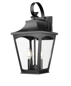 Wall Sconces Curry Outdoor Wall Sconce - Powder Coated Black - Clear Glass - 10in. Extension - E26 Candelabra Base