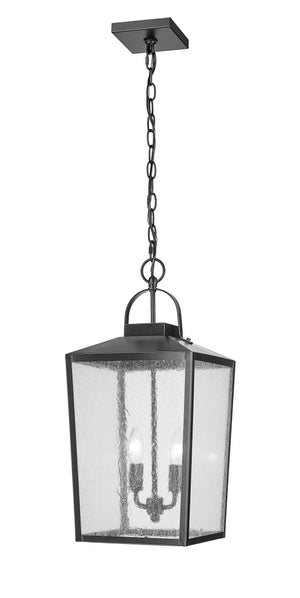 Pendant Fixtures Devens Outdoor Hanging Lantern - Powder Coated Black - Clear Seeded Glass - 10in. Diameter - E12 Candelabra Base