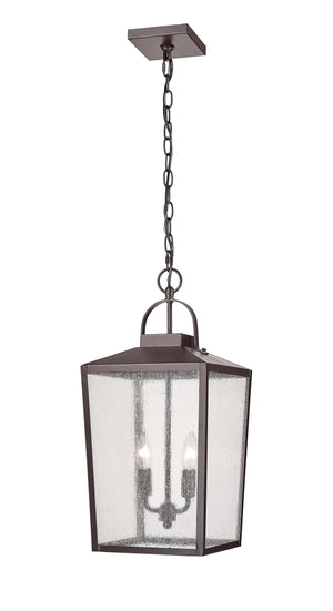 Pendant Fixtures Devens Outdoor Hanging Lantern - Powder Coated Bronze - Clear Seeded Glass - 10in. Diameter - E12 Candelabra Base