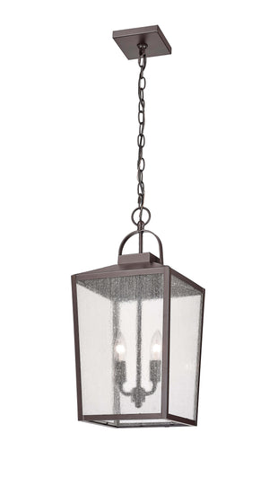 Pendant Fixtures Devens Outdoor Hanging Lantern - Powder Coated Bronze - Clear Seeded Glass - 10in. Diameter - E12 Candelabra Base