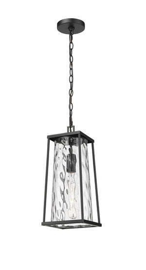 Pendant Fixtures Dutton Outdoor Hanging Lantern - Powder Coated Black - Clear Water Textured Glass - 7.5in. Diameter - E26 Medium Base