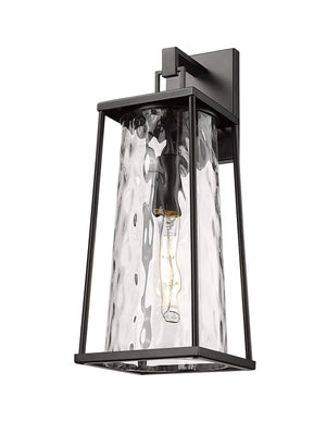 Wall Sconces Dutton Outdoor Wall Sconce - Powder Coated Black - Clear Water Textured Glass - 8.5in. Extension - E26 Medium Base