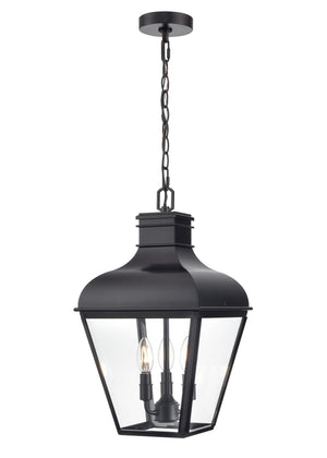 Pendant Fixtures Edenton Outdoor Hanging Lantern - Matte Black - Clear Glass - 11in. Diameter - E12 Candelabra Base