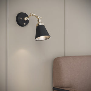 Wall Sconces Edith Swivel Arm Wall Sconce - Matte Black and Vintage Brass - 1.18in Extension -E26 Medium Base
