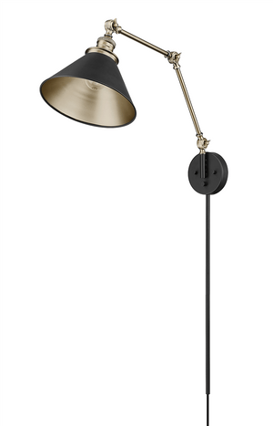 Wall Sconces Edward Swivel Arm Wall Sconce - Matte Black and Vintage Brass - 1.18in Extension -E26 Medium Base