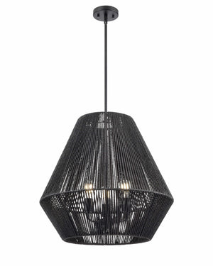 Pendant Fixtures Elise Pendant Fixture - Matte Black - Rattan Glass - 22in. Diameter - E26 Medium Base