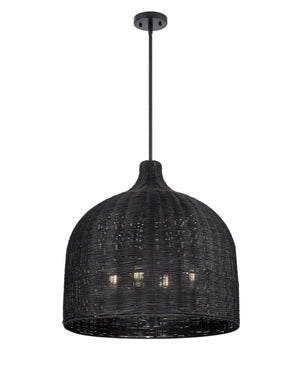 Pendant Fixtures Elise Pendant Fixture - Matte Black - Rattan Glass - 24.25in. Diameter - E26 Medium Base