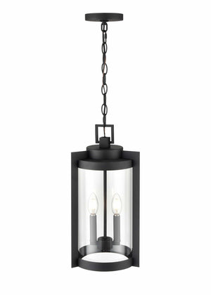 Pendant Fixtures Ellway Outdoor Hanging Lantern - Textured Black - Clear Glass - 9.75in. Diameter - E12 Candelabra Base
