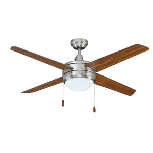 Ceiling Fan Europa 4-Blade Indoor Ceiling Fan - Brushed Nickel Finish - Walnut Blade - 50in. Sweep - 2-Bulb E26 Light Kit