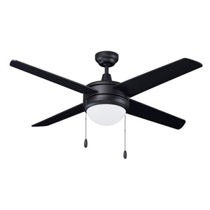 Ceiling Fan Europa 4-Blade Indoor Ceiling Fan - Matte Black Finish - Matte Black Blade - 50in. Sweep - 2-Bulb E26 Light Kit