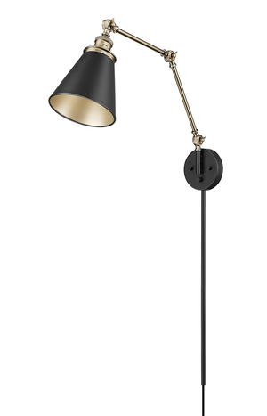 Wall Sconces Evonne Swivel Arm Wall Sconce - Matte Black and Vintage Brass - 1.18in Extension -E26 Medium Base