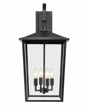 Wall Sconces Fetterton Outdoor Wall Sconce - Powder Coated Black - Clear Glass - 13.63in. Extension - E26 Candelabra Base