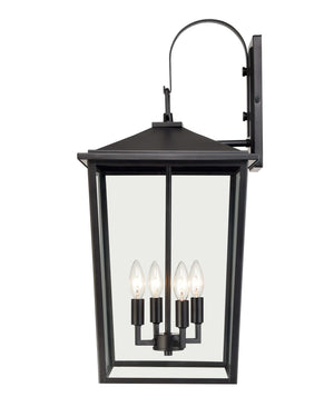 Wall Sconces Fetterton Outdoor Wall Sconce - Powder Coated Black - Clear Glass - 13.63in. Extension - E26 Candelabra Base