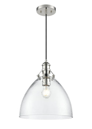 Pendant Fixtures Khrisa Pendant Fixture - Polished Nickel - Clear Hammered Glass - 12.75in. Diameter - E26 Medium Base