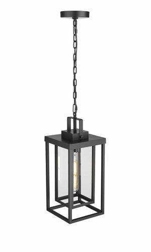 Pendant Fixtures McDonough Outdoor Hanging Lantern - Powder Coated Black - Clear Glass - 8in. Diameter - E26 Medium Base