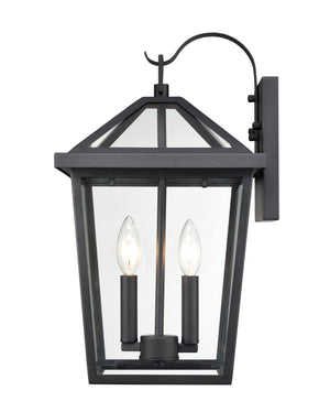Wall Sconces Mensun Outdoor Wall Sconce - Textured Black - Clear Glass - 10.75in. Extension - E26 Candelabra Base