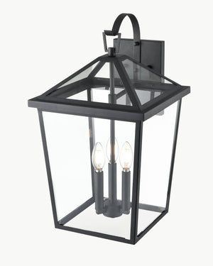 Wall Sconces Mensun Outdoor Wall Sconce - Textured Black - Clear Glass - 12.75in. Extension - E26 Candelabra Base
