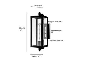 Wall Sconces Messi Outdoor Wall Sconce - Textured Black - Clear Glass - 14in. Height - E26 Medium Base