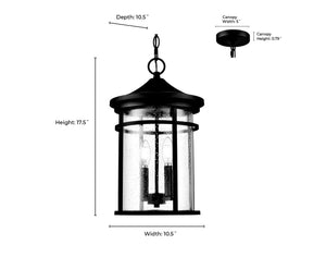 Pendant Fixtures Namath Outdoor Hanging Lantern - Textured Black - Clear Seeded Glass - 10.5in. Diameter - E12 Candelabra Base