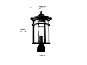 Post Top Lamps Namath Outdoor Post Top Lantern - Textured Black - Clear Seeded Glass - 9in. Diameter - E26 Medium Base