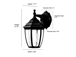Wall Sconces Outdoor Wall Sconce - Textured Black - Clear Water Glass - 7.77in. Extension - E26 Medium Base