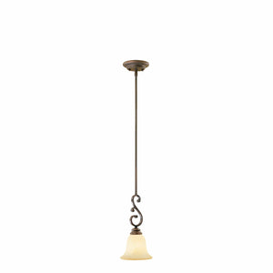 Pendant Fixtures Oxford Mini-Pendant Fixture - Rubbed Bronze - Turinian Scavo Glass - 6.5in. Diameter - E26 Medium Base