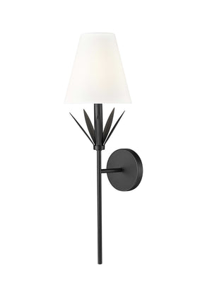 Wall Sconces Primrose Wall Sconce - Matte Black - White Linen Shade - 8.25in. Extension - E12 Candelabra Base