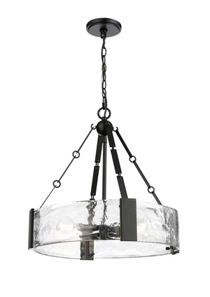 Pendant Fixtures Rezi Pendant Fixture - Matte Black - Clear Handmade Textured Glass - 20.25in. Diameter - E26 Medium Base