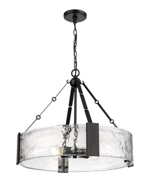 Pendant Fixtures Rezi Pendant Fixture - Matte Black - Clear Handmade Textured Glass - 24.25in. Diameter - E26 Medium Base