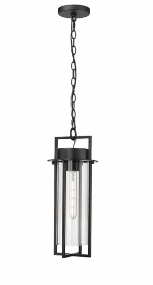 Pendant Fixtures Russell Outdoor Hanging Lantern - Powder Coated Black - Clear Glass - 8in. Diameter - E26 Medium Base