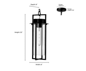 Pendant Fixtures Russell Outdoor Hanging Lantern - Powder Coated Black - Clear Glass - 8in. Diameter - E26 Medium Base