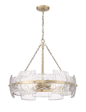 Pendant Fixtures Sinclara Pendant Fixture - Vintage Brass - Clear Corrugated Pattern Glass - 24.75in. Diameter - E26 Medium Base