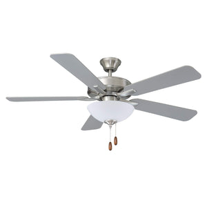 Ceiling Fan Star Light 5-Blade Indoor Ceiling Fan - Brushed Nickel Finish - Brushed Nickel Blade - 52in. Sweep - 3-Bulb E12 Light Kit