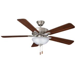 Ceiling Fan Star Light 5-Blade Indoor Ceiling Fan - Brushed Nickel Finish - Walnut Blade - 52in. Sweep - 3-Bulb E12 Light Kit