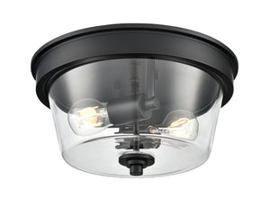 Flush Mounts Strayhan Flush Mount Fixture - Matte Black - Clear Glass - 13in. Diameter - E26 Medium Base