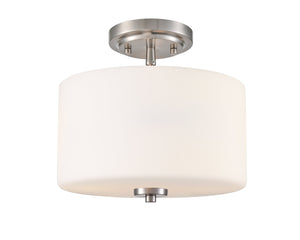 Flush Mounts Verlana Semi-Flush Mount Fixture - Brushed Nickel - Etched Opal Glass - 11in. Diameter - E26 Medium Base
