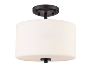 Flush Mounts Verlana Semi-Flush Mount Fixture - Matte Black - Etched Opal Glass - 11in. Diameter - E26 Medium Base