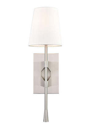 Wall Sconces Wall Sconce - Brushed Nickel - White Linen Shade - 6.5in. Extension - E12 Candelabra Base