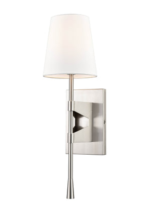 Wall Sconces Wall Sconce - Brushed Nickel - White Linen Shade - 6.5in. Extension - E12 Candelabra Base