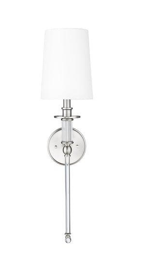 Wall Sconces Wall Sconce - Brushed Nickel - White Linen Shade - 7.5in. Extension - E12 Candelabra Base