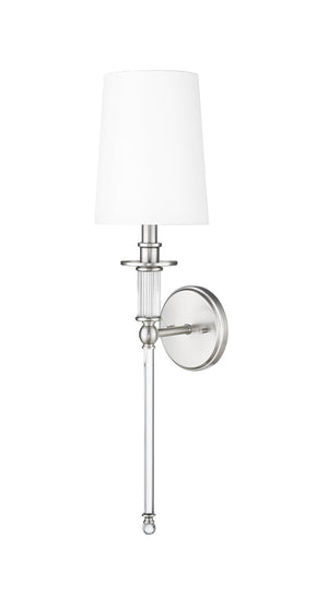 Wall Sconces Wall Sconce - Brushed Nickel - White Linen Shade - 7.5in. Extension - E12 Candelabra Base
