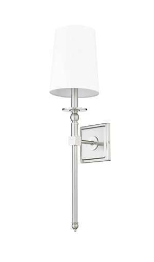 Wall Sconces Wall Sconce - Brushed Nickel - White Linen Shade - 7in. Extension - E12 Candelabra Base
