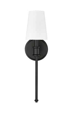 Wall Sconces Wall Sconce - Matte Black - White Linen Shade - 6.5in. Extension - E12 Candelabra Base