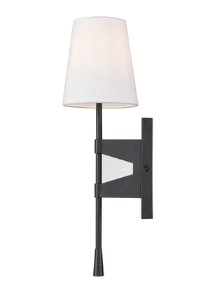 Wall Sconces Wall Sconce - Matte Black - White Linen Shade - 6.5in. Extension - E12 Candelabra Base