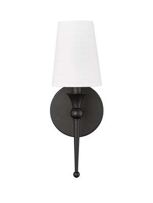 Wall Sconces Wall Sconce - Matte Black - White Linen Shade - 6in. Extension - E12 Candelabra Base