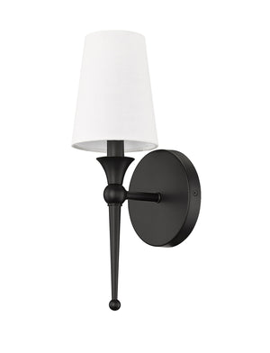 Wall Sconces Wall Sconce - Matte Black - White Linen Shade - 6in. Extension - E12 Candelabra Base