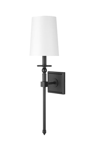 Wall Sconces Wall Sconce - Matte Black - White Linen Shade - 7in. Extension - E12 Candelabra Base