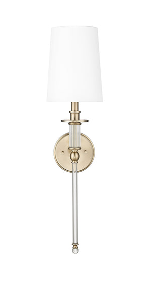 Wall Sconces Wall Sconce - Modern Gold - White Linen Shade - 7.5in. Extension - E12 Candelabra Base